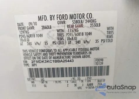 2011 Ford Edge Limited из США, поврежденный, VIN 2FMDK3KC1BBA25443